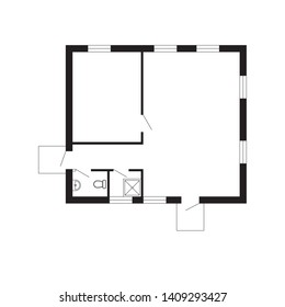 Black and White floor plan of a modern unfurnished interior for your design. Vector blueprint small suburban house.  New architectural project.