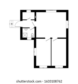 Black and White floor plan of a modern unfurnished apartment for your design. Vector blueprint suburban house.  Architectural project.