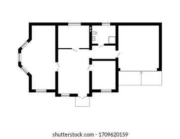 Black and White floor plan of a modern suburban house. Vector blueprint. Unfurnished floor plan for your design.