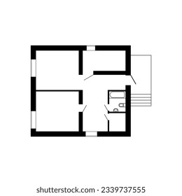 Black and White floor plan of a modern unfurnished apartment for your design. Vector blueprint suburban house. Architectural background.