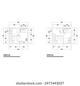 Plan de piso en blanco y negro de una casa moderna sin amueblar para su diseño. Plano de Vector de casa suburbana. Fondo arquitectónico. eps 10