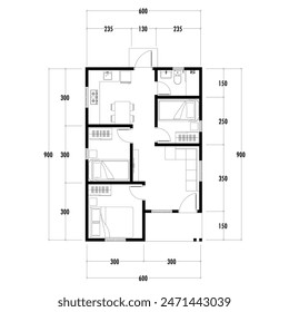 Black and White floor plan of a modern unfurnished house for your design. Suburban house vector blueprint. Architectural background. eps 10