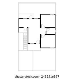 Plan de piso en blanco y negro de una casa moderna sin amueblar para su diseño. Plano de Vector de casa suburbana. Fondo arquitectónico. Vector eps 10