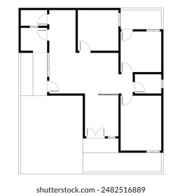 Schwarz-Weiß-Paket eines modernen unmöblierten Hauses für Ihr Design. Vorstadthaus Vektorgrafik Blaupause. Architektonischer Hintergrund. Vektorgrafik EPS 10