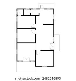 Black and White floor plan of a modern unfurnished house for your design. Suburban house vector blueprint. Architectural background. Vector eps 10