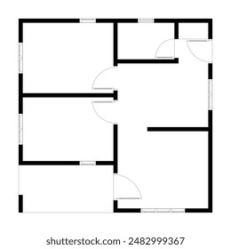 Plan de piso en blanco y negro de una casa moderna sin amueblar para su diseño. Plano de Vector de casa suburbana. Fondo arquitectónico