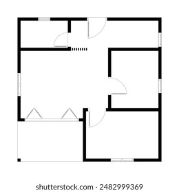 Black and White floor plan of a modern unfurnished house for your design. Suburban house vector blueprint. Architectural background