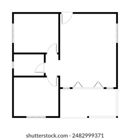 Schwarz-Weiß-Paket eines modernen unmöblierten Hauses für Ihr Design. Vorstadthaus Vektorgrafik Blaupause. Architektonischer Hintergrund