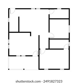 Black and White floor plan of a modern unfurnished house for your design. Suburban house vector blueprint. Architectural background