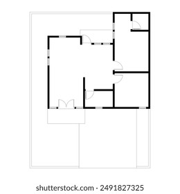 Black and White floor plan of a modern unfurnished house for your design. Suburban house vector blueprint. Architectural background