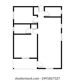 Black and White floor plan of a modern unfurnished house for your design. Suburban house vector blueprint. Architectural background