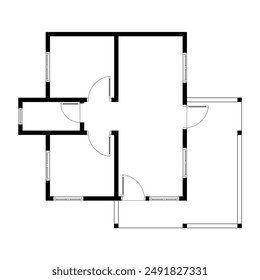 Black and White floor plan of a modern unfurnished house for your design. Suburban house vector blueprint. Architectural background