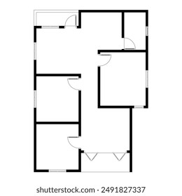 Black and White floor plan of a modern unfurnished house for your design. Suburban house vector blueprint. Architectural background