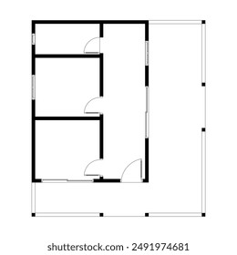 Black and White floor plan of a modern unfurnished house for your design. Suburban house vector blueprint. Architectural background