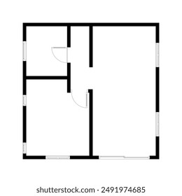 Black and White floor plan of a modern unfurnished house for your design. Suburban house vector blueprint. Architectural background