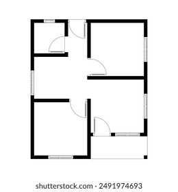 Black and White floor plan of a modern unfurnished house for your design. Suburban house vector blueprint. Architectural background