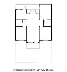 Black and White floor plan of a modern unfurnished house for your design. Suburban house vector blueprint. Architectural background
