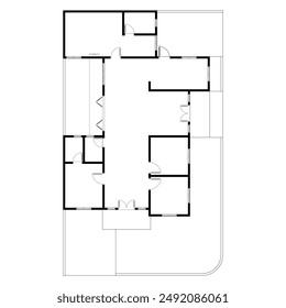 Black and White floor plan of a modern unfurnished house for your design. Suburban house vector blueprint. Architectural background