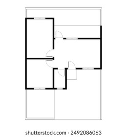 Black and White floor plan of a modern unfurnished house for your design. Suburban house vector blueprint. Architectural background