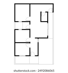 Black and White floor plan of a modern unfurnished house for your design. Suburban house vector blueprint. Architectural background