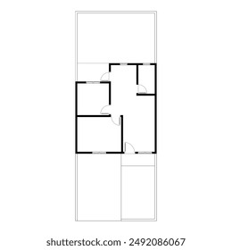 Black and White floor plan of a modern unfurnished house for your design. Suburban house vector blueprint. Architectural background