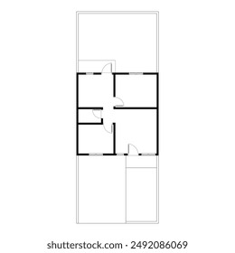 Black and White floor plan of a modern unfurnished house for your design. Suburban house vector blueprint. Architectural background