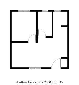 Black and White floor plan of a modern unfurnished house for your design. Suburban house vector blueprint. Architectural background.