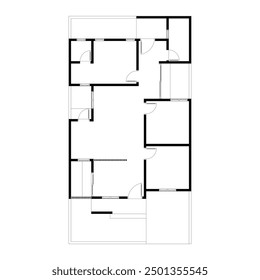 Black and White floor plan of a modern unfurnished house for your design. Suburban house vector blueprint. Architectural background.