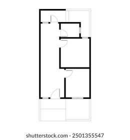 Black and White floor plan of a modern unfurnished house for your design. Suburban house vector blueprint. Architectural background.