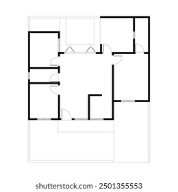 Black and White floor plan of a modern unfurnished house for your design. Suburban house vector blueprint. Architectural background.