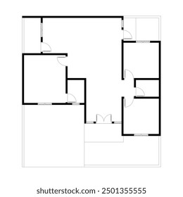 Black and White floor plan of a modern unfurnished house for your design. Suburban house vector blueprint. Architectural background.