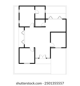 Black and White floor plan of a modern unfurnished house for your design. Suburban house vector blueprint. Architectural background.