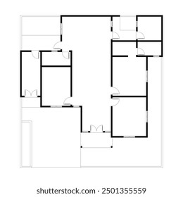 Black and White floor plan of a modern unfurnished house for your design. Suburban house vector blueprint. Architectural background.