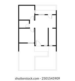 Plan de piso blanco y negro de una casa moderna sin amueblar para su diseño. Proyecto de Vector de la casa suburbana. Fondo arquitectónico. eps 10