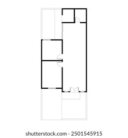 Black and White floor plan of a modern unfurnished house for your design. Suburban house vector blueprint. Architectural background. eps 10