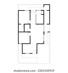 Black and White floor plan of a modern unfurnished house for your design. Suburban house vector blueprint. Architectural background. eps 10