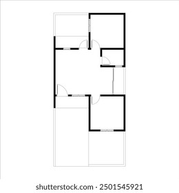 Plan de piso blanco y negro de una casa moderna sin amueblar para su diseño. Proyecto de Vector de la casa suburbana. Fondo arquitectónico. eps 10