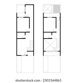 Black and White floor plan of a modern unfurnished house for your design. Suburban house vector blueprint. Architectural background