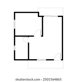 Black and White floor plan of a modern unfurnished house for your design. Suburban house vector blueprint. Architectural background