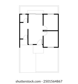 Black and White floor plan of a modern unfurnished house for your design. Suburban house vector blueprint. Architectural background