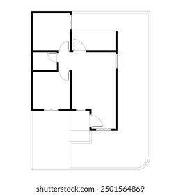 Black and White floor plan of a modern unfurnished house for your design. Suburban house vector blueprint. Architectural background