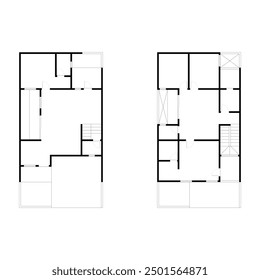 Black and White floor plan of a modern unfurnished house for your design. Suburban house vector blueprint. Architectural background