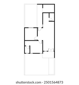 Black and White floor plan of a modern unfurnished house for your design. Suburban house vector blueprint. Architectural background