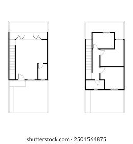 Black and White floor plan of a modern unfurnished house for your design. Suburban house vector blueprint. Architectural background