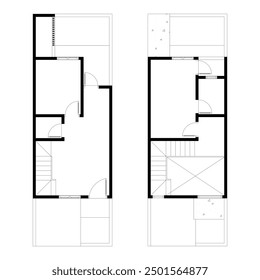 Black and White floor plan of a modern unfurnished house for your design. Suburban house vector blueprint. Architectural background