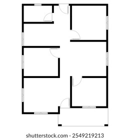 Plano de piso preto e branco de uma casa moderna não mobilada para o seu design. Planta vetorial da casa suburbana. Formação arquitetônica.