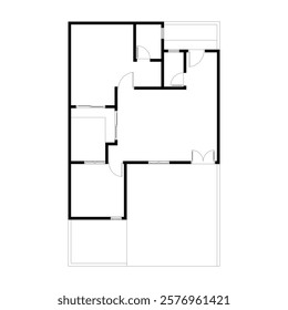 Black and White floor plan of a modern unfurnished house for your design. Suburban house vector blueprint. Architectural background