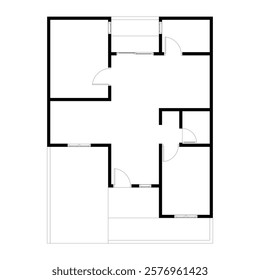 Black and White floor plan of a modern unfurnished house for your design. Suburban house vector blueprint. Architectural background