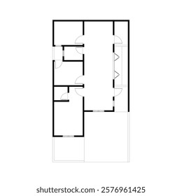 Black and White floor plan of a modern unfurnished house for your design. Suburban house vector blueprint. Architectural background