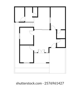 Black and White floor plan of a modern unfurnished house for your design. Suburban house vector blueprint. Architectural background